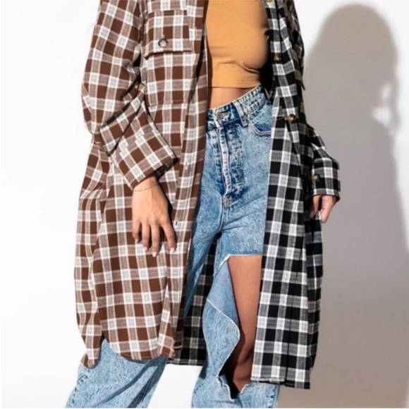 Dressed in Lala Zuri Oversized Grunge Flannel in Half Mocha and Black size S/M - Picture 2 of 3